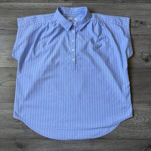 Ann Taylor Weekend Striped Cotton Short Sleeve Henley Blouse - Size‎ Large